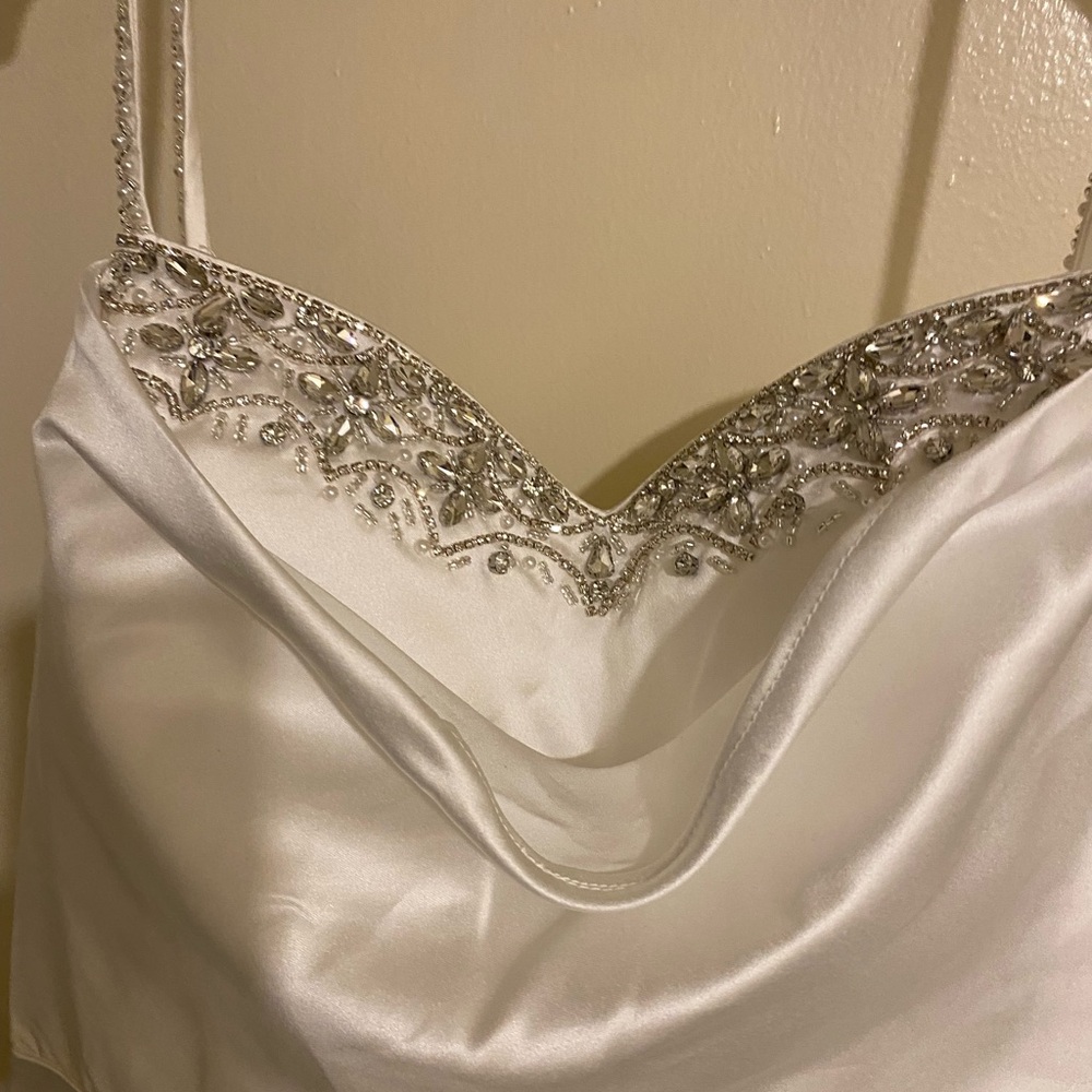 Elegant White Satin Top with Beaded Detail